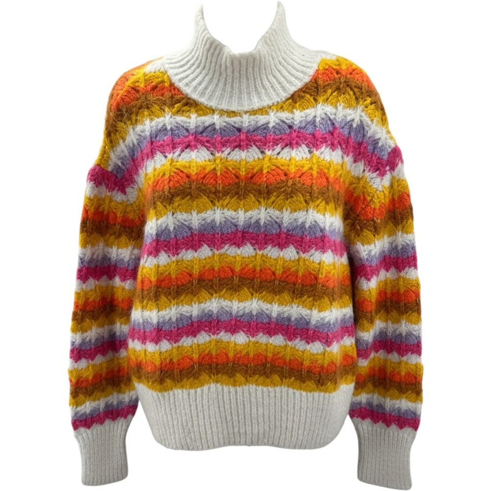 Zara Womens Multi Color Striped Mock Neck Chunky Knit Sweater Medium NEW